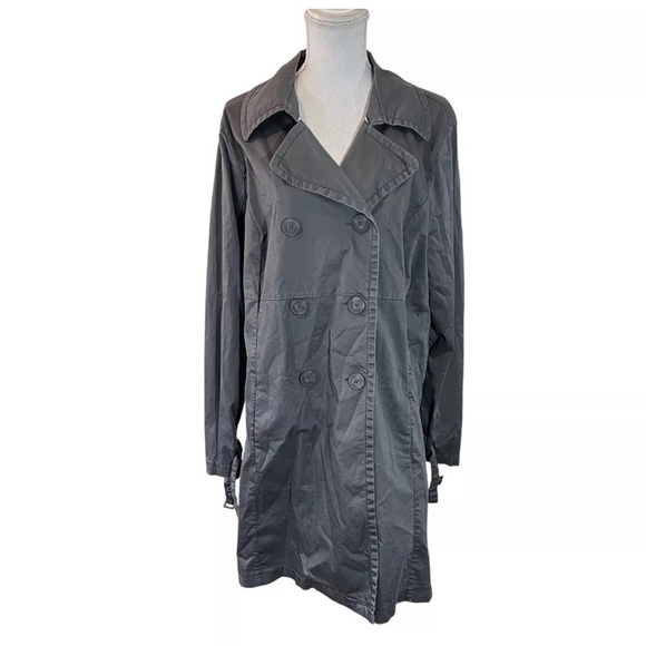 Old Navy Gray Rain Trench Coat Plus Size XXL Outerwear Collared Long Sleeves - Picture 1 of 9